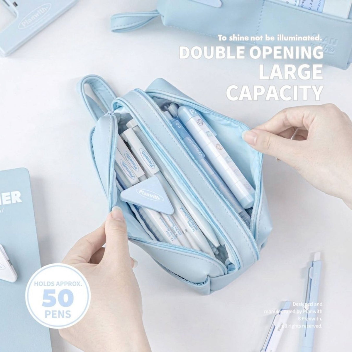 Dual-Opening PU Leather Pencil Case