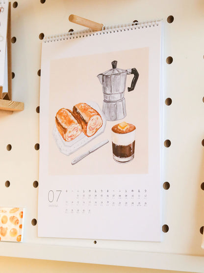 2025 Wall Calendar, Coffee Bread Original Illustration