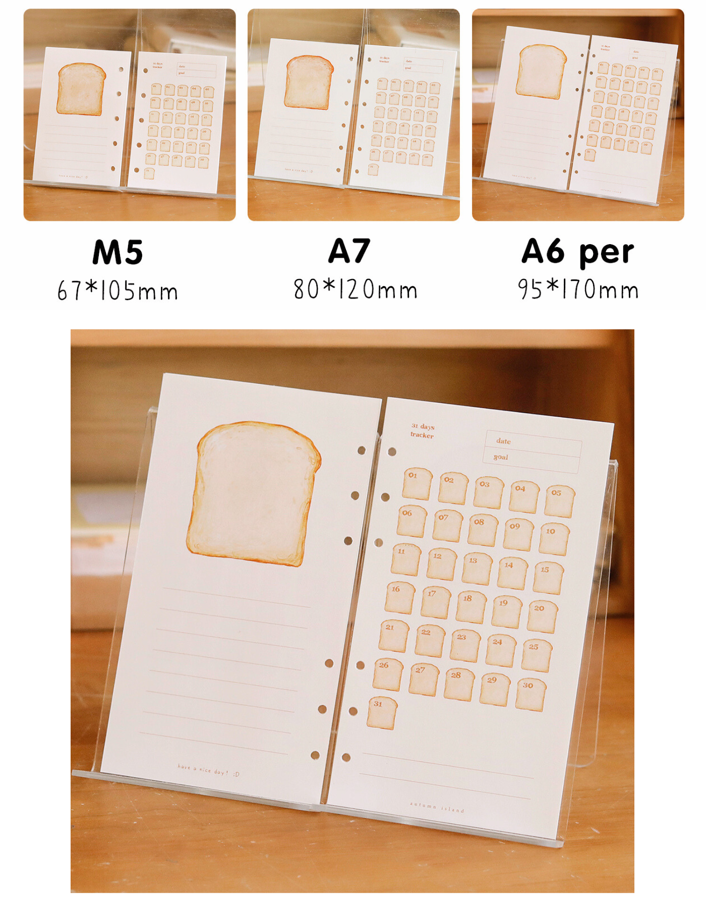 Toast Tracking Card Original Design M5/A7/A6 Loose-leaf Refill Pages