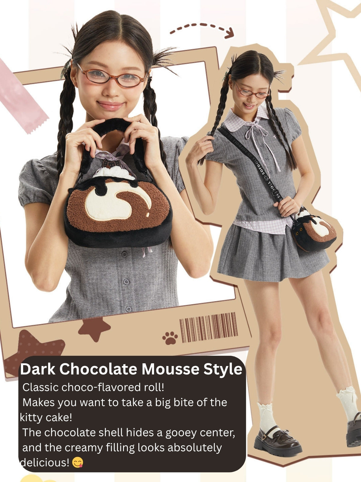 Original Plush Creamy Kitty Cake Rolls Handbag