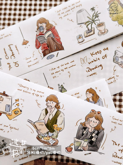 Escape into Books Original Illustrated Washi & PET Sticker Tape
