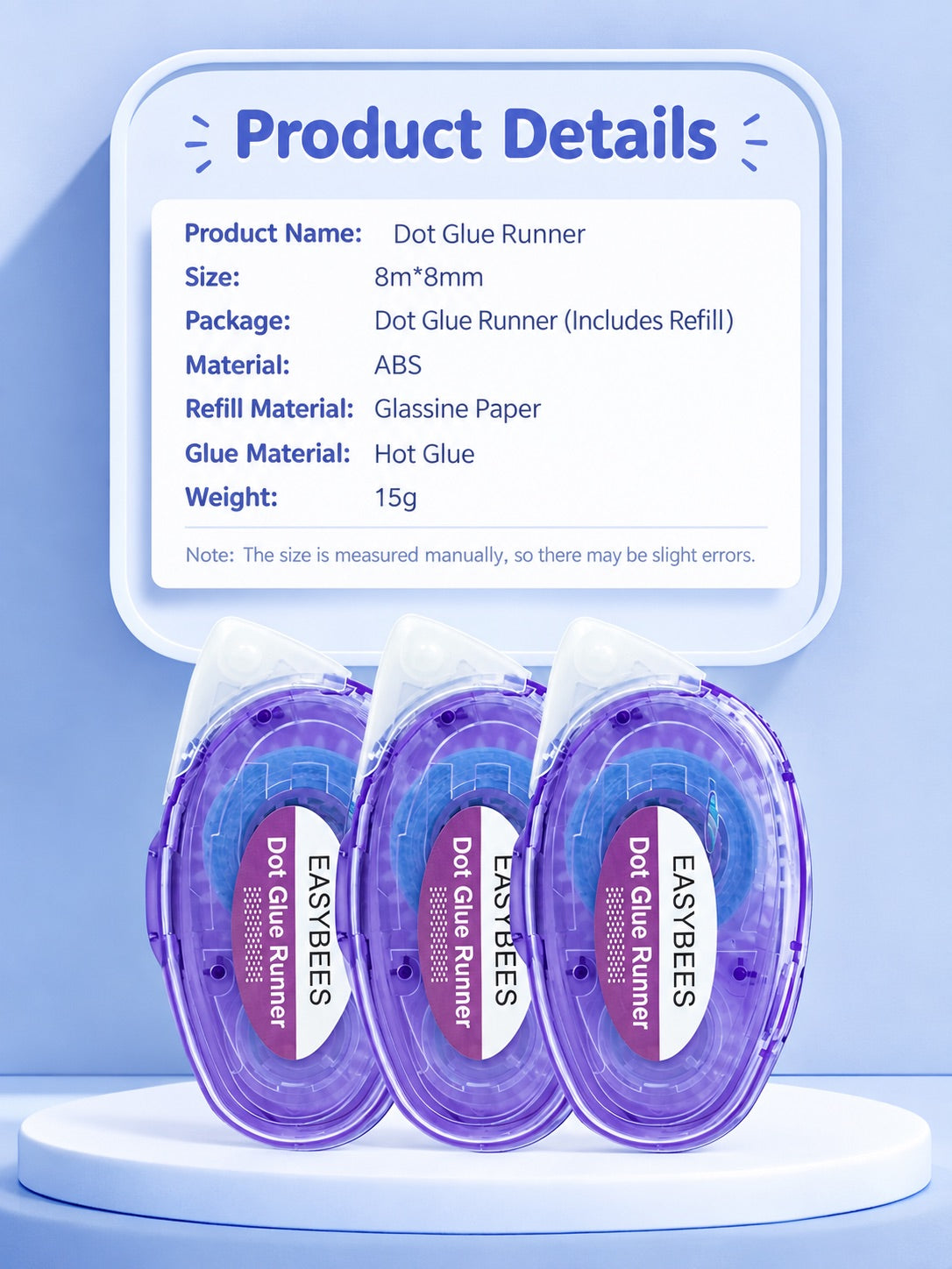 Refillable Dot Roller Glue Tape - 8mm × 8m