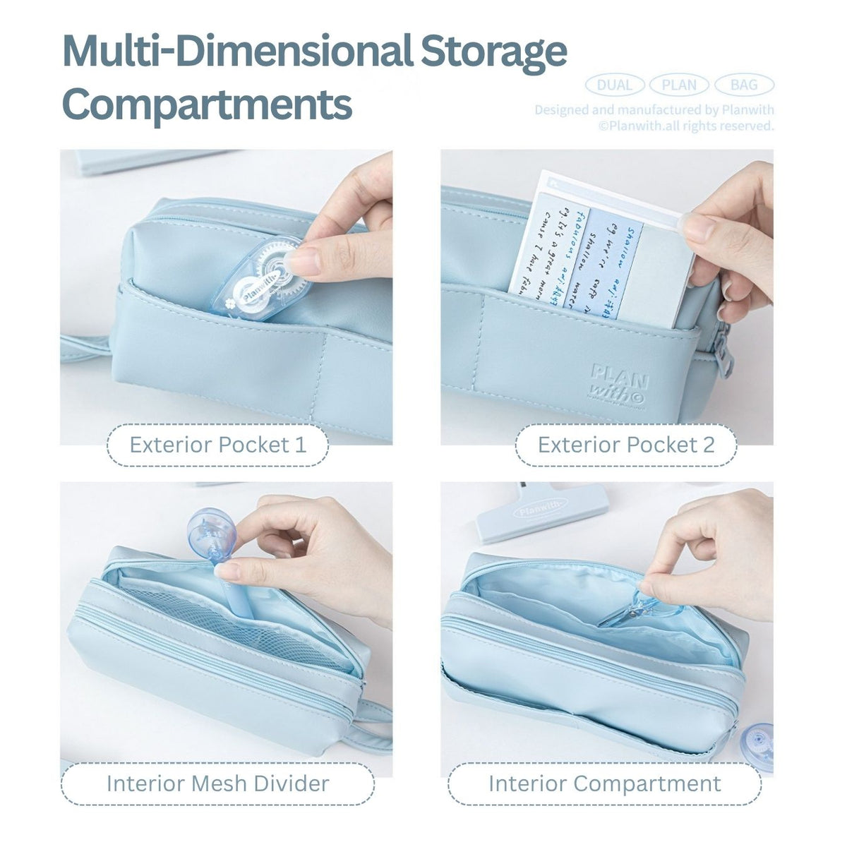 Dual-Opening PU Leather Pencil Case