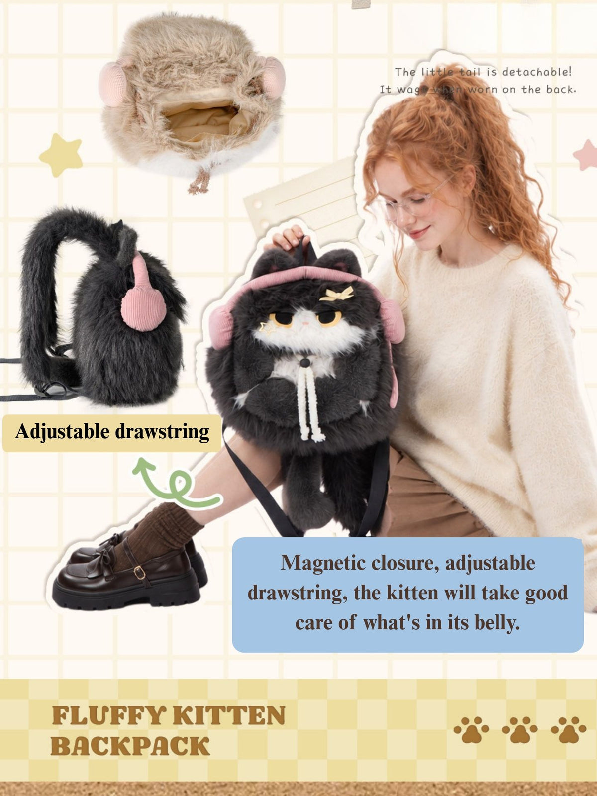 Headphone Cat Plush Backpack