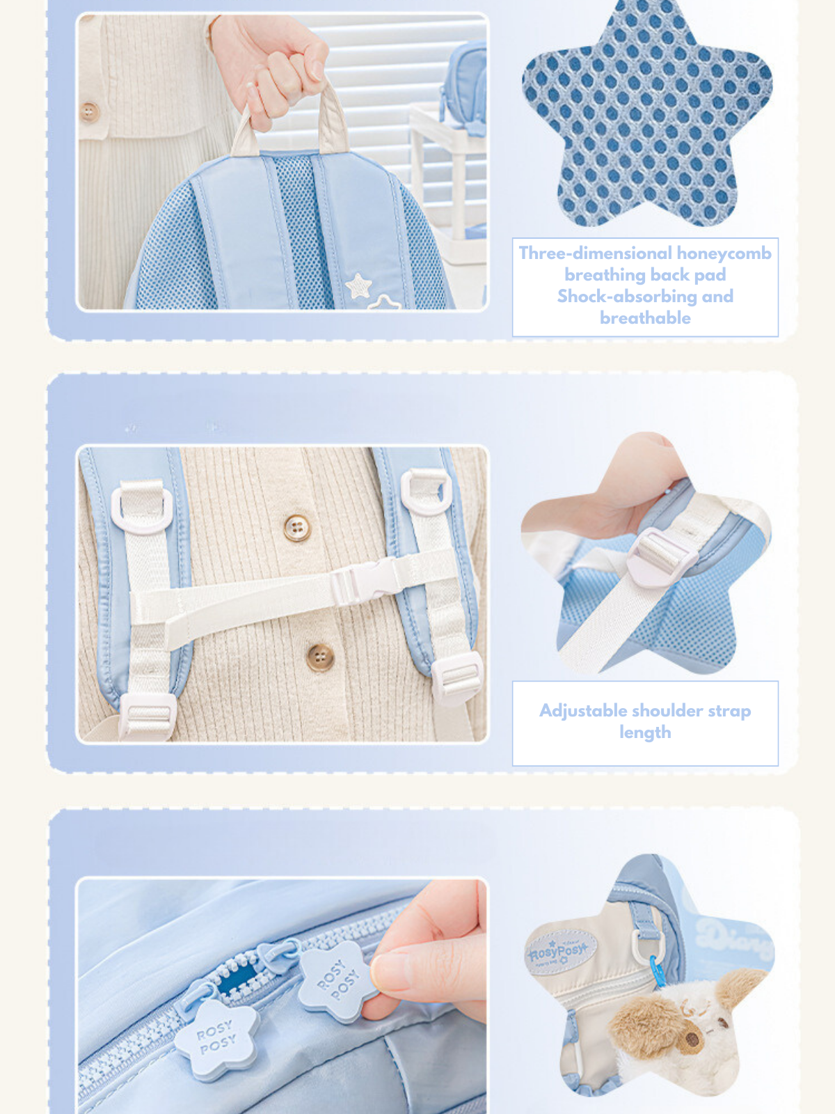 Cream Star Drawstring Backpack