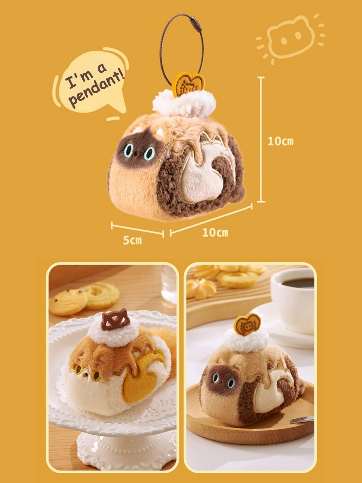 Original Creamy Swiss Roll Cat Plush Toy & Bag Charm