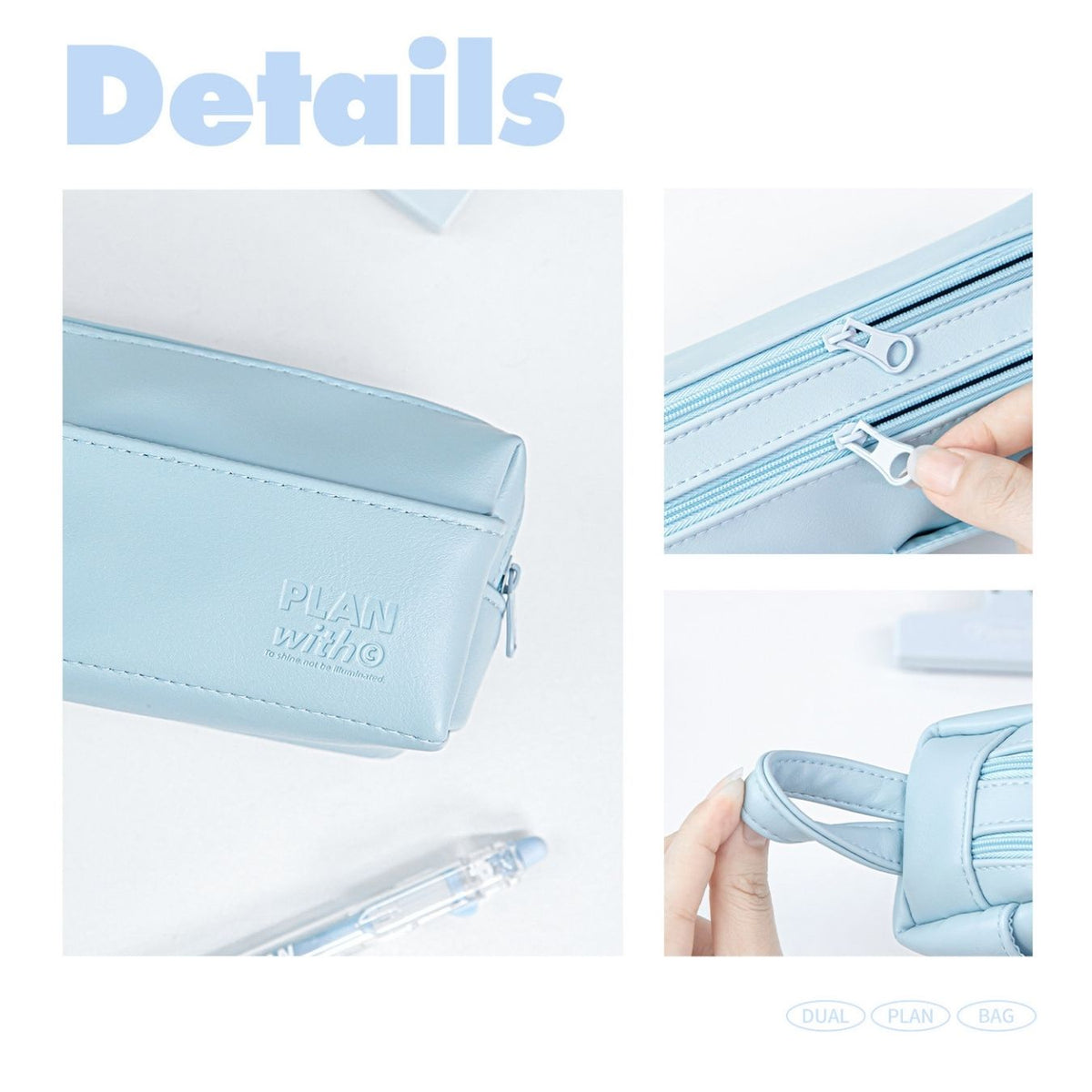 Dual-Opening PU Leather Pencil Case