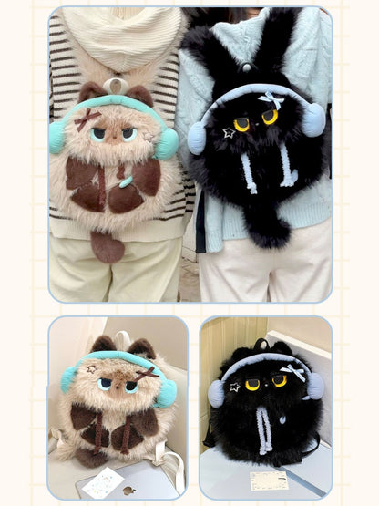 Headphone Cat Plush Backpack