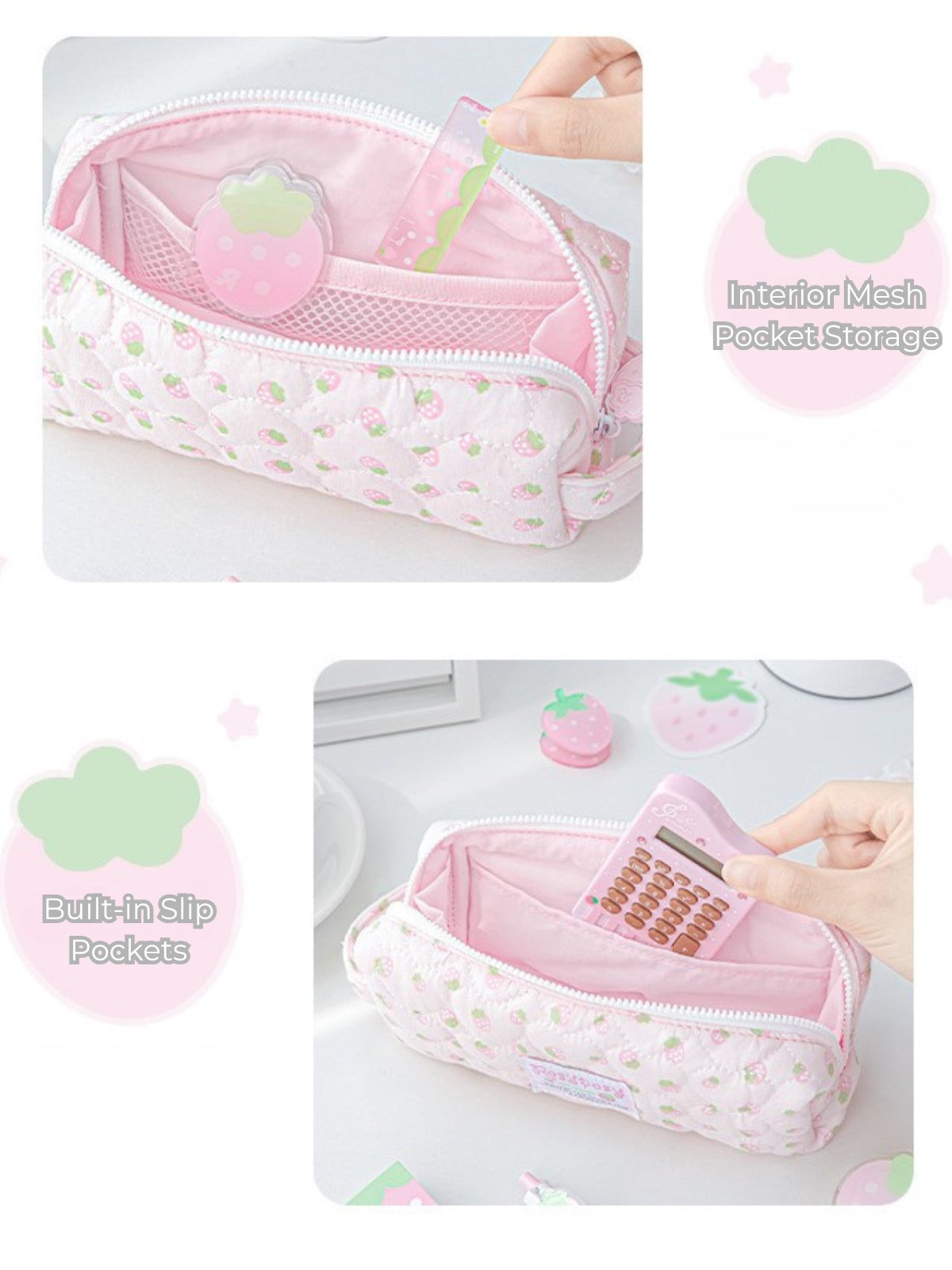 Sweet Berry Puffy Pencil Case with Hand Strap