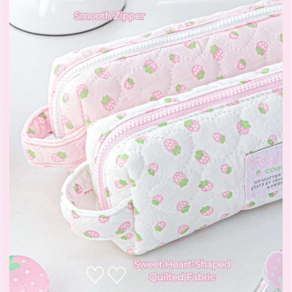 Sweet Berry Puffy Pencil Case with Hand Strap
