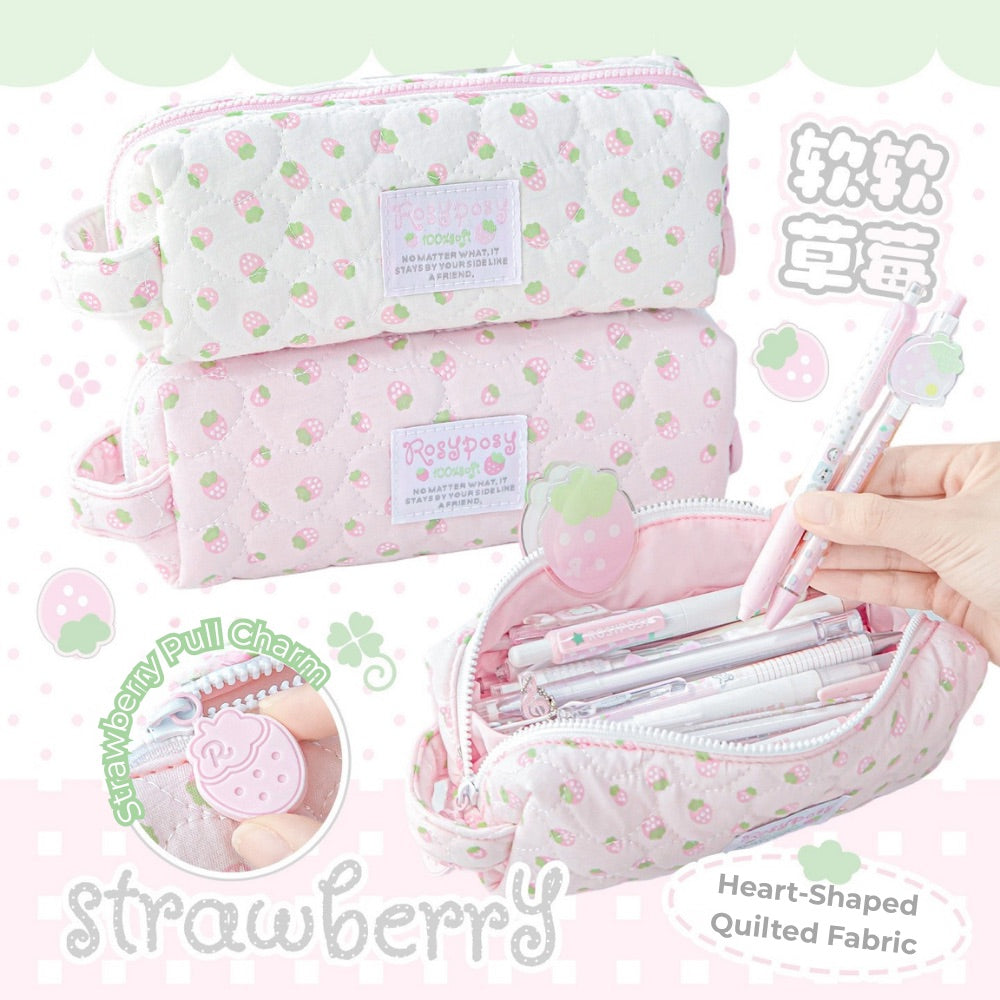 Sweet Berry Puffy Pencil Case with Hand Strap