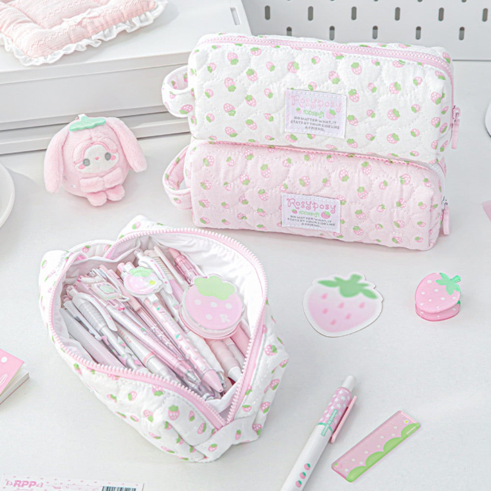 Sweet Berry Puffy Pencil Case with Hand Strap