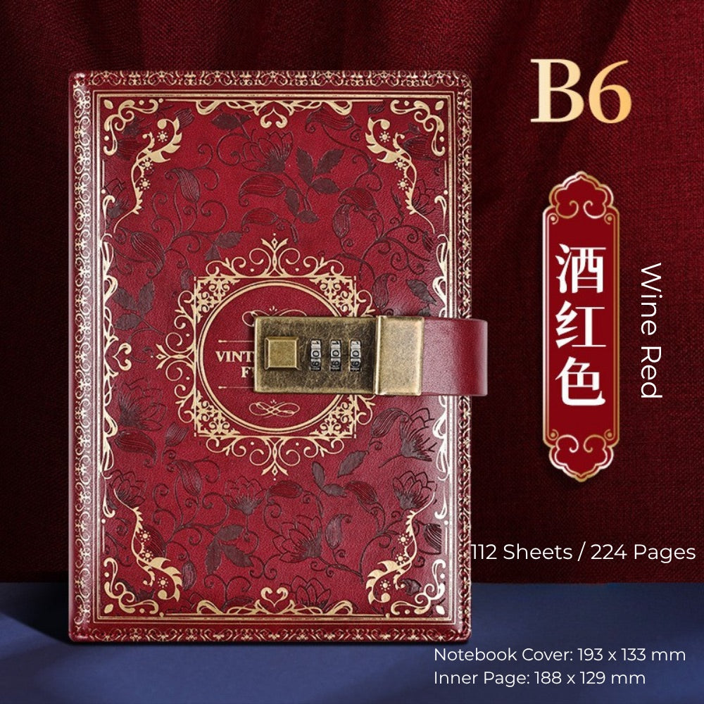 Vintage B6 Combination PU Leather Code Lock Journal