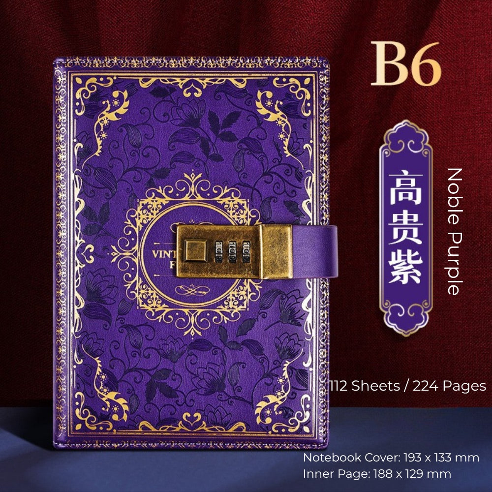 Vintage B6 Combination PU Leather Code Lock Journal