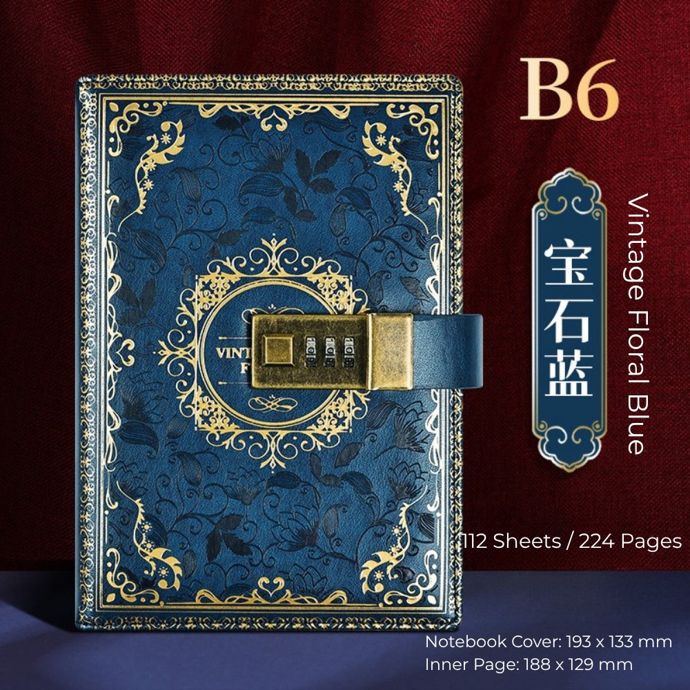 Vintage B6 Combination PU Leather Code Lock Journal