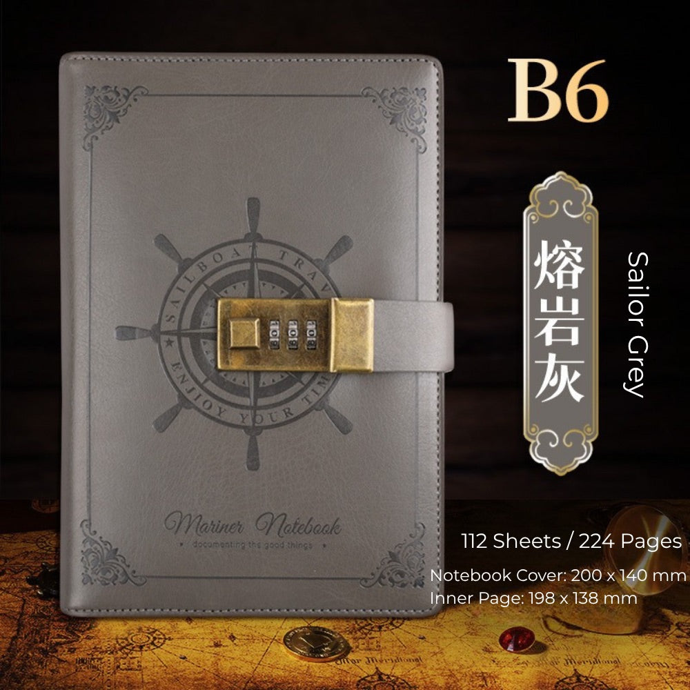 Vintage B6 Combination PU Leather Code Lock Journal