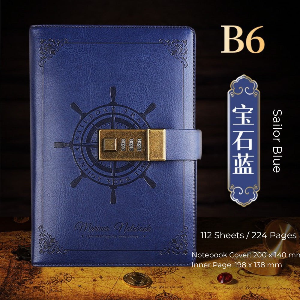 Vintage B6 Combination PU Leather Code Lock Journal