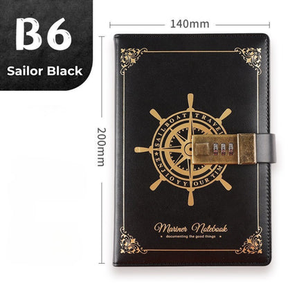 Vintage B6 Combination PU Leather Code Lock Journal