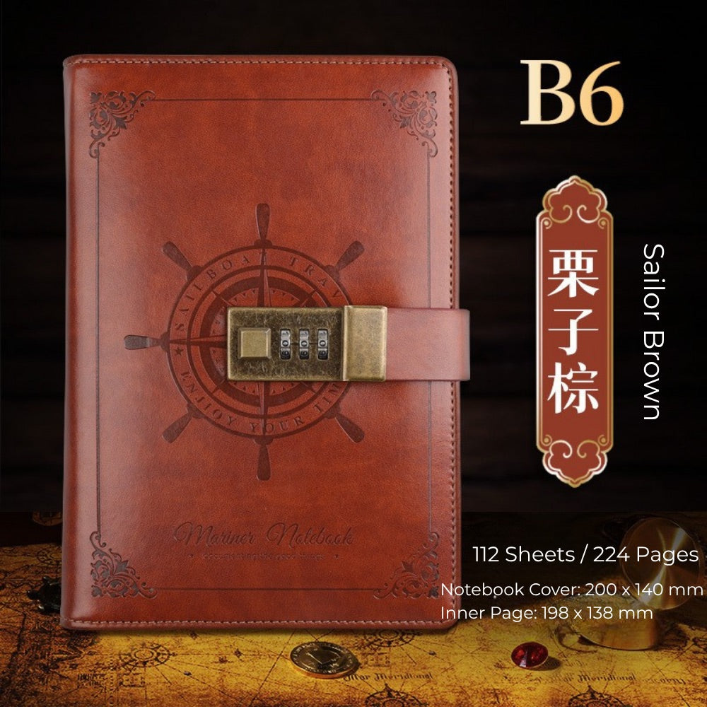 Vintage B6 Combination PU Leather Code Lock Journal