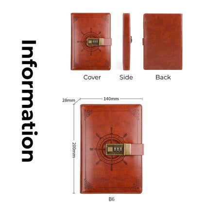 Vintage B6 Combination PU Leather Code Lock Journal