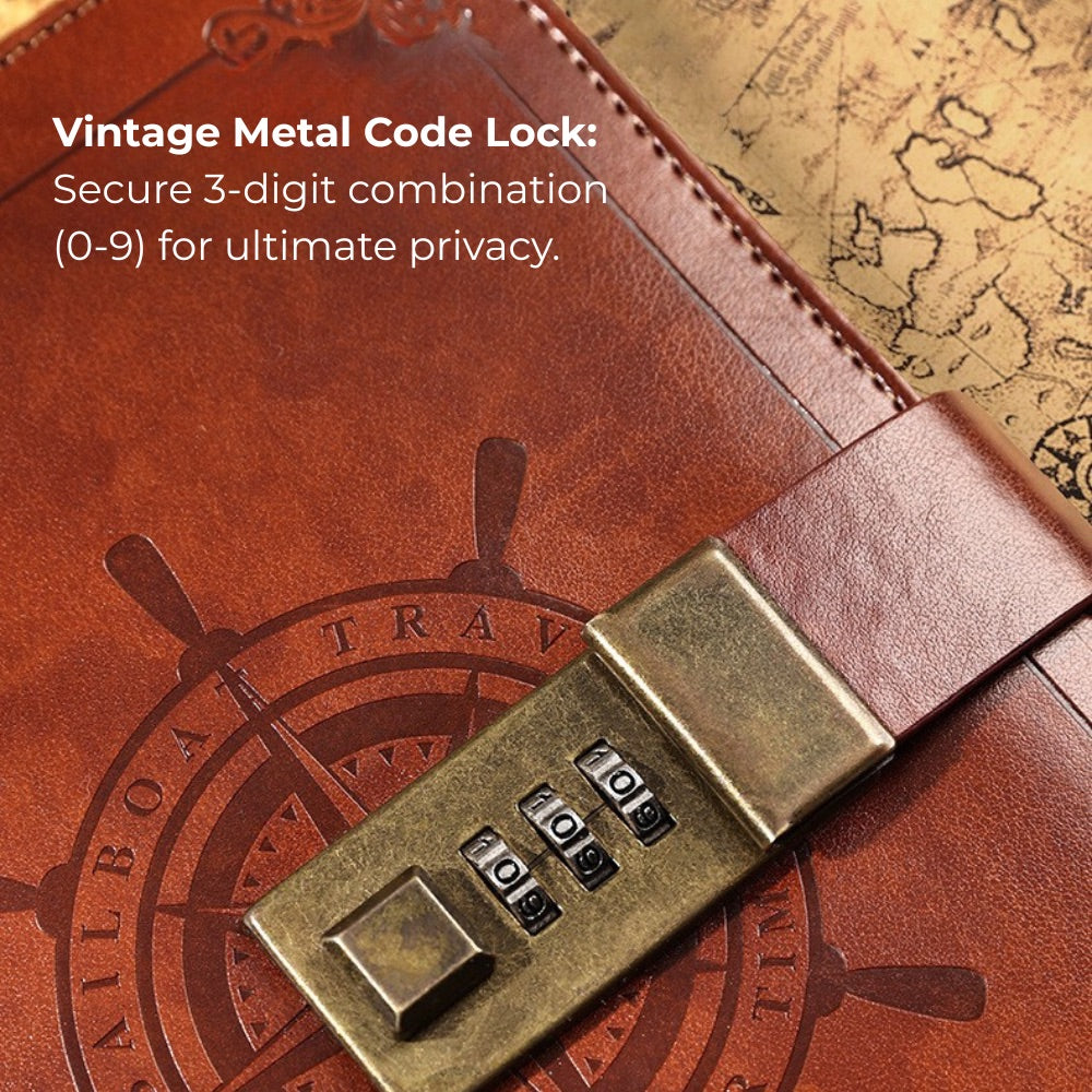 Vintage B6 Combination PU Leather Code Lock Journal