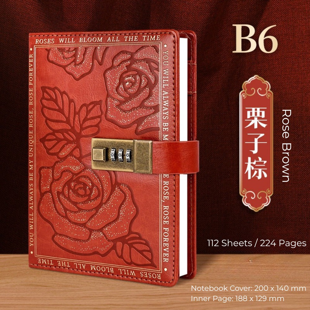 Vintage B6 Combination PU Leather Code Lock Journal