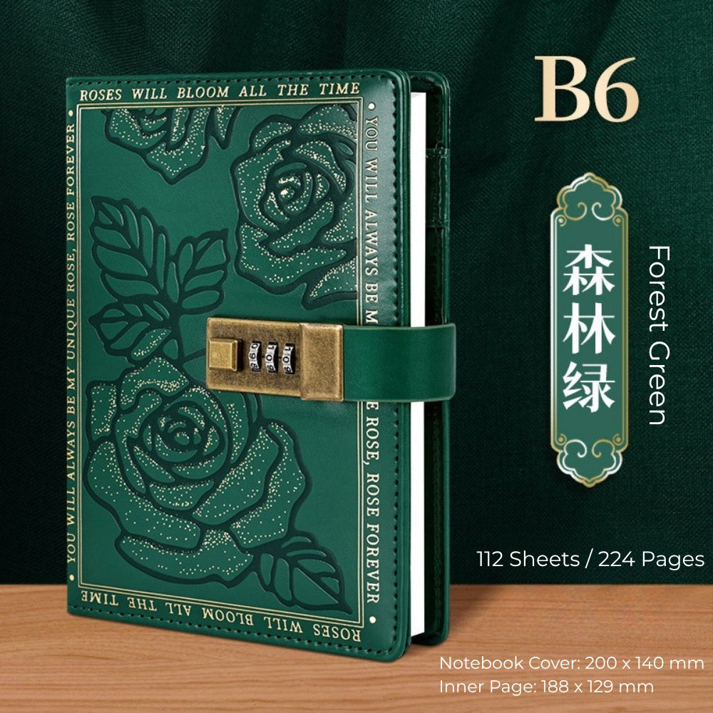 Vintage B6 Combination PU Leather Code Lock Journal