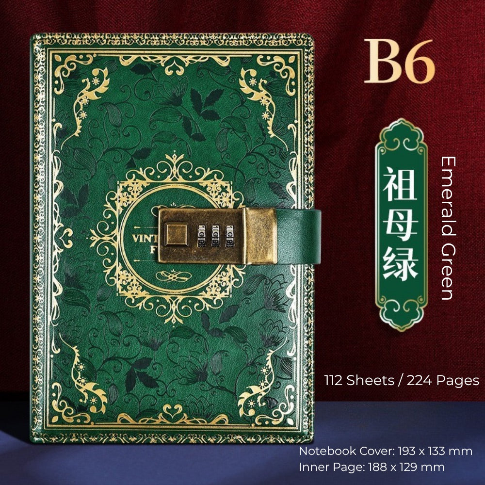 Vintage B6 Combination PU Leather Code Lock Journal