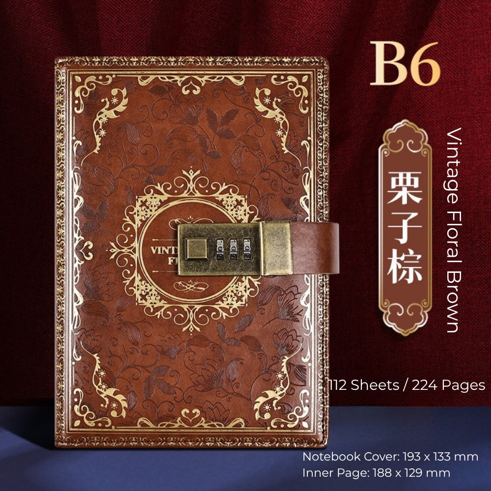 Vintage B6 Combination PU Leather Code Lock Journal