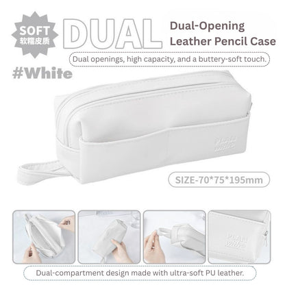 Dual-Opening PU Leather Pencil Case